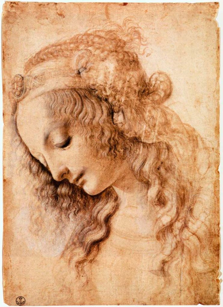 Leonardo da Vinci. 1470-1476, pluma, tinta y pigmento blanco sobre papel, 28,2×19,9 cm. Florencia, Gabinete de Diseños e Impresos de los Uffizi. Galería Uffizi.