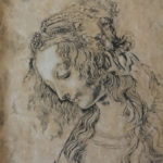 Grabado sobre madera del estudio de cabeza de mujer de Da Vinci realizado por la Artista Plástica Inma Peña en 2006