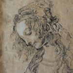 Grabado sobre madera del estudio de cabeza de mujer de Da Vinci realizado por la Artista Plástica Inma Peña en 2006