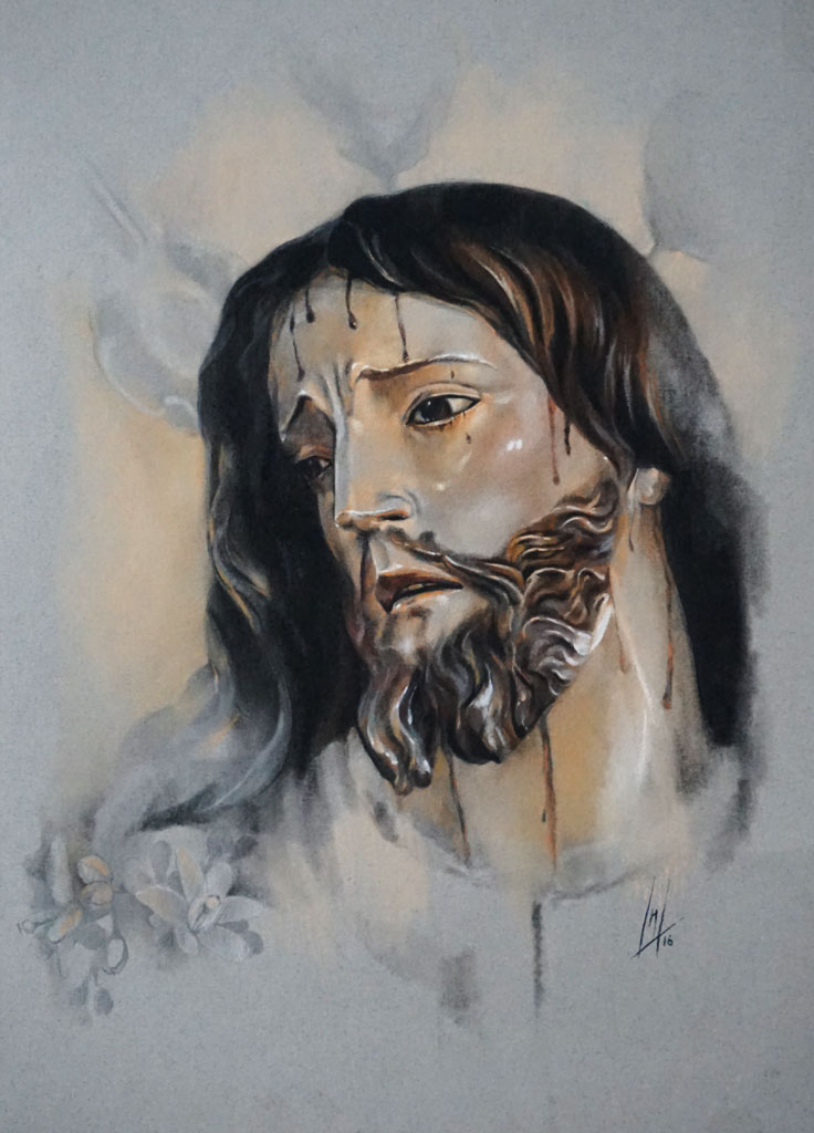 Retrato a pastel de Nuestro Padre Jesús del Prendimiento por la Artista Plástica Inma Peña en 2016