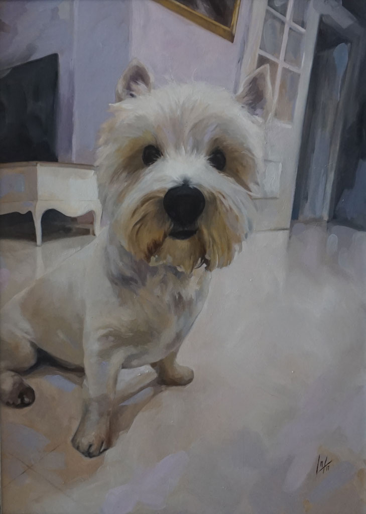 Retrato al óleo del perro de la artista, realizado por Inma Peña en 2017