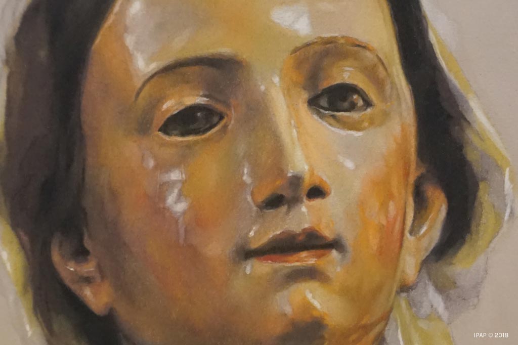 Retrato a pastel de la Virgen de la Luz por la Artista Plástica Inma Peña en 2018 (detalle del rostro)