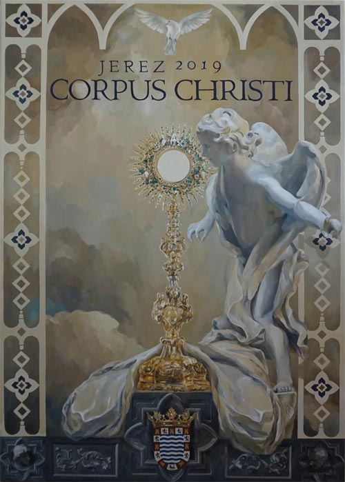 Cartel oficial del Corpus Christi de Jerez 2019 realizado por la artista plástica Inma Peña en 2019