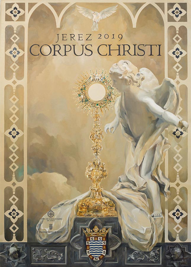 Cartel Corpus Christi Jerez 2019, realizado por la Artista Plástica Inma Peña, para la Unión de Hermandades de Jerez.