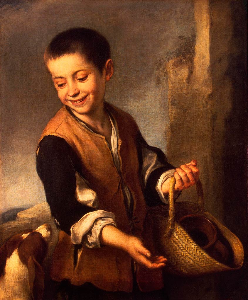 Muchacho con un perro. Bartolomé Estéban Murillo. Anterior a 1600, Óleo sobre lienzo, 74x60 cm. San Peterburgo, Rusia. Museo del Hermitage.