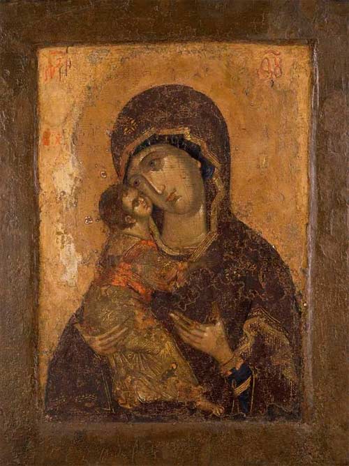 Icono de la Virgen Eleusa o de la Ternura, ¿Andrei Rubliov?. Galería Tretyakov. Museo Estatal de Bellas Artes, Moscú.