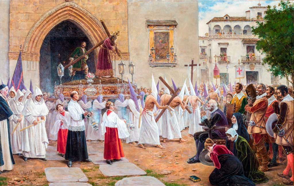 Martínez Montañés viendo la procesión de Jesús de la Pasión de Sevilla (hacia 1890).