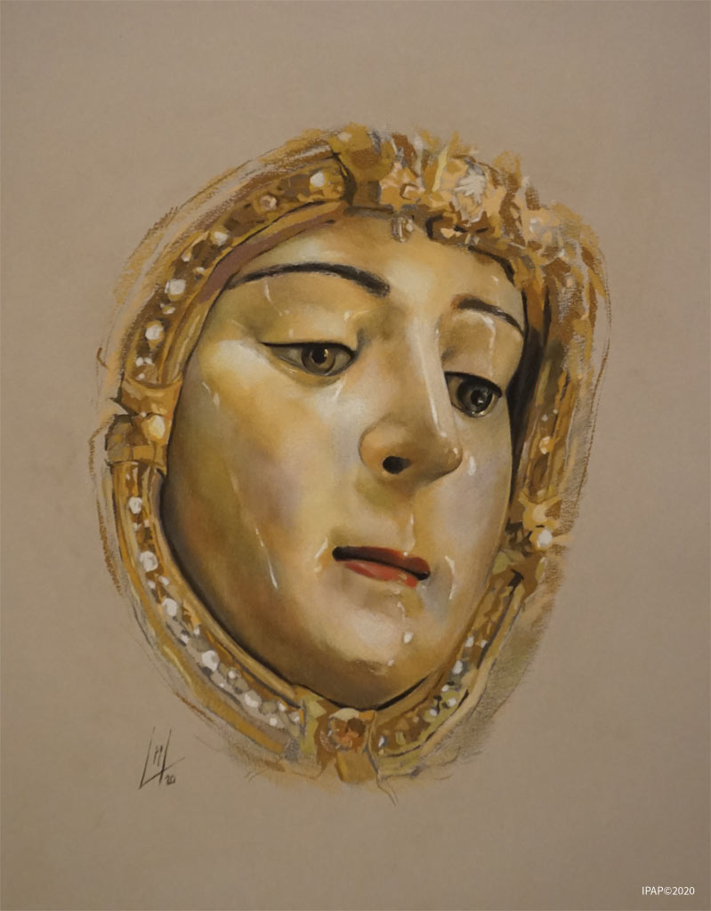 Nuestra Señora del Rocío. Realizada por Inmaculada Peña Ruiz. 2020. Pastel, 29,7 x 42 cm. Colección particular, Jerez.