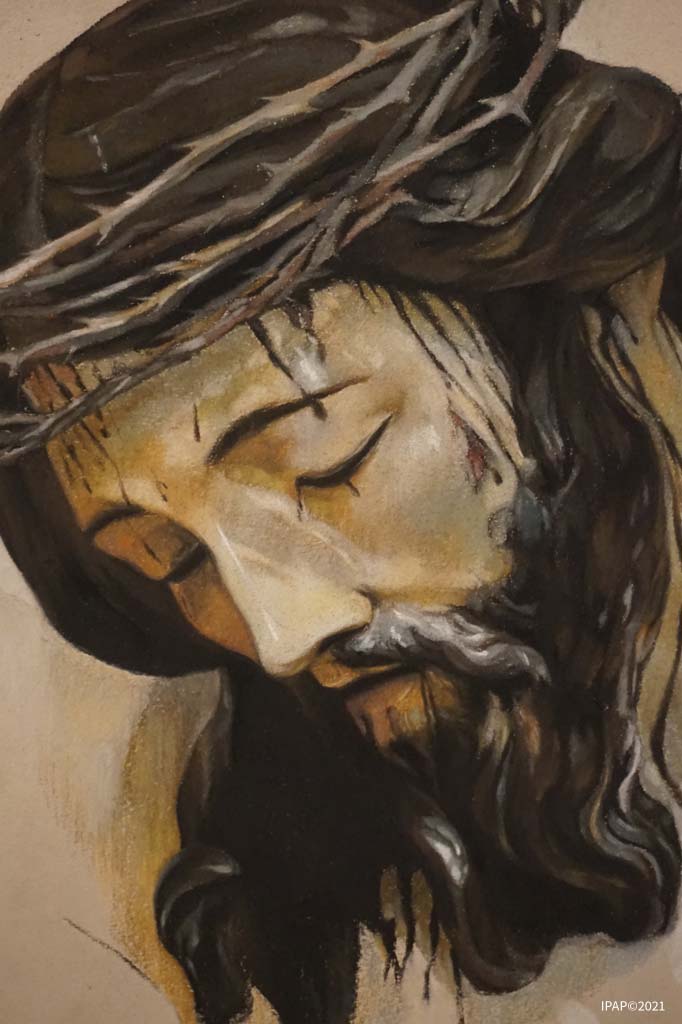 Santo Crucifijo de la Salud. Realizado por Inmaculada Peña Ruiz. 2021. Pastel, 22 x 30 cm. 