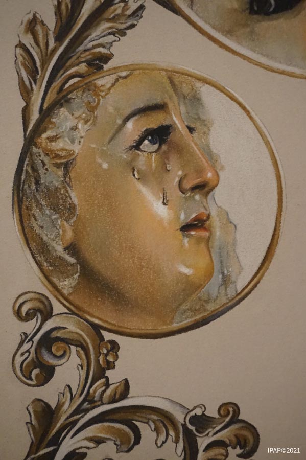 Diseño Ornamental Papeleta de Sitio. Inmaculada Peña Ruiz. 2021, Pastel sobre papel, 42 x 29,7 cm. Sevilla, España. Hermandad Sacramental de las Siete Palabras.