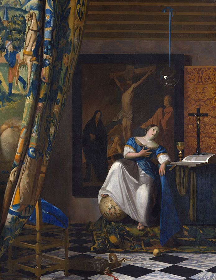 Alegoría de la Fe. Johannes Vermeer. Entre 1671 y 1674. Pintura al Óleo sobre lienzo, 114,3 x 88,9 cm. Museo Metropolitano de Arte, Nueva York.