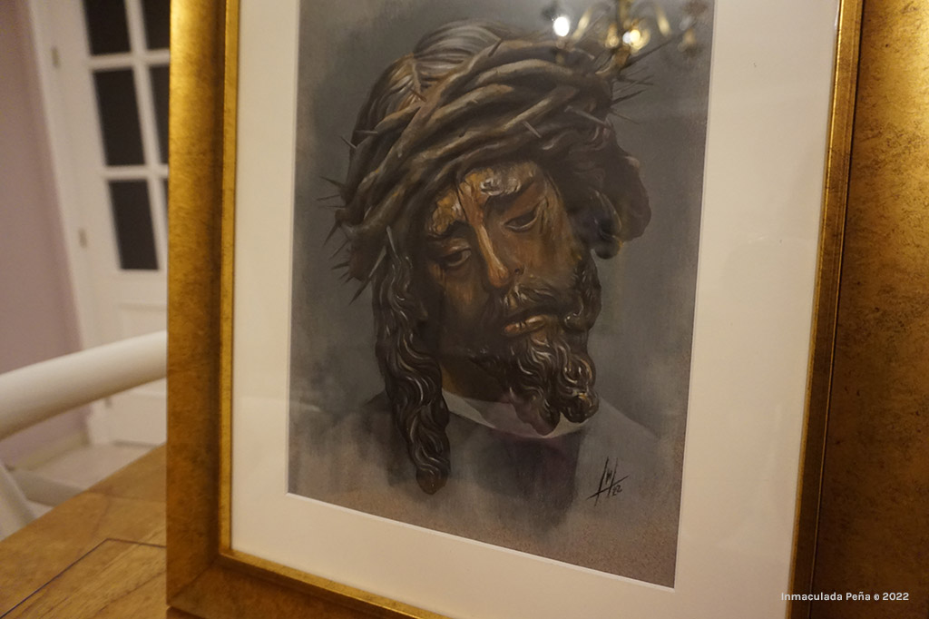 Retrato a Pastel de Nuestro Padre Jesús del Gran Poder de Juan de Mesa, realizado por la artista Inmaculada Peña Ruiz en 2022