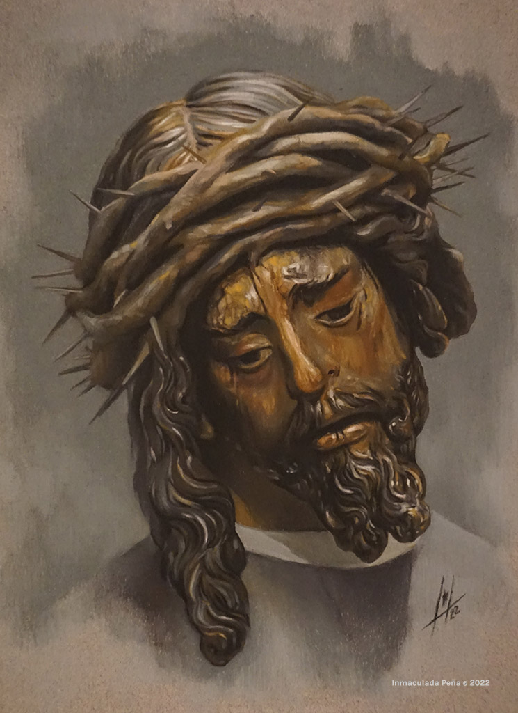 Retrato a Pastel de Nuestro Padre Jesús del Gran Poder de Juan de Mesa, realizado por la artista Inmaculada Peña Ruiz en 2022