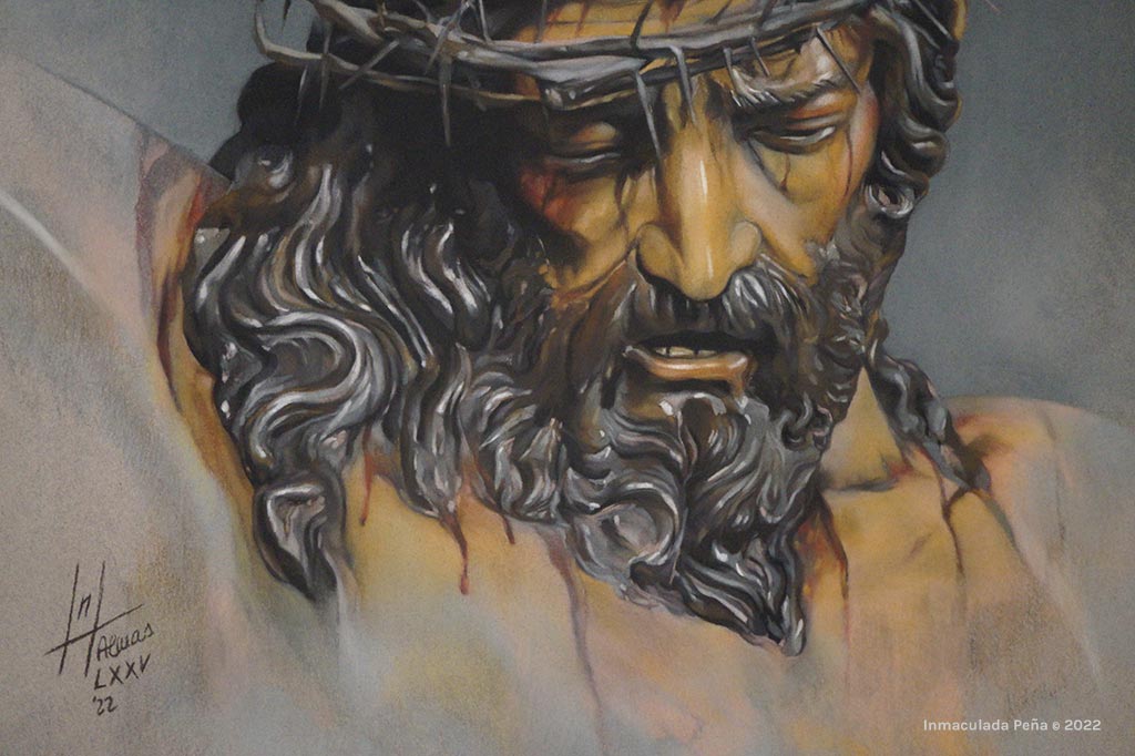 Retrato a Pastel del Santísimo Cristo de las Almas realizado por la artista Inmaculada Peña Ruiz en 2022