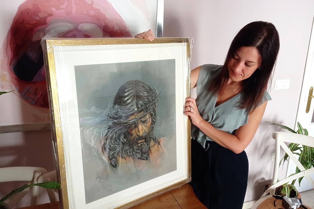 Retrato a Pastel del Santísimo Cristo de las Almas realizado por la artista Inmaculada Peña Ruiz en 2022