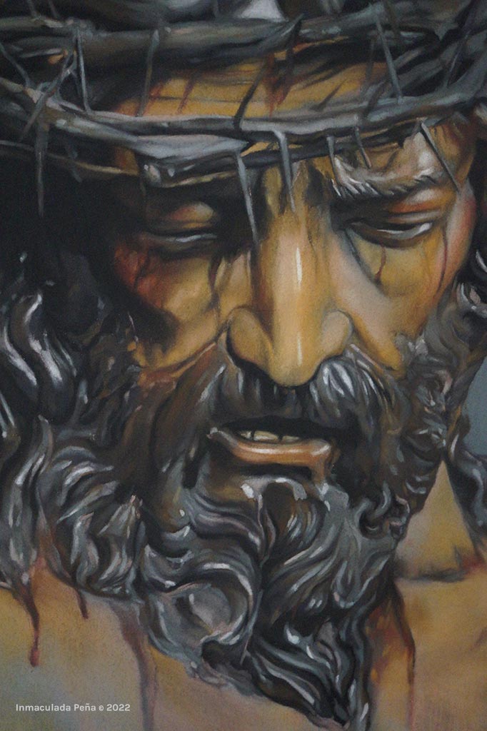 Retrato a Pastel del Santísimo Cristo de las Almas realizado por la artista Inmaculada Peña Ruiz en 2022