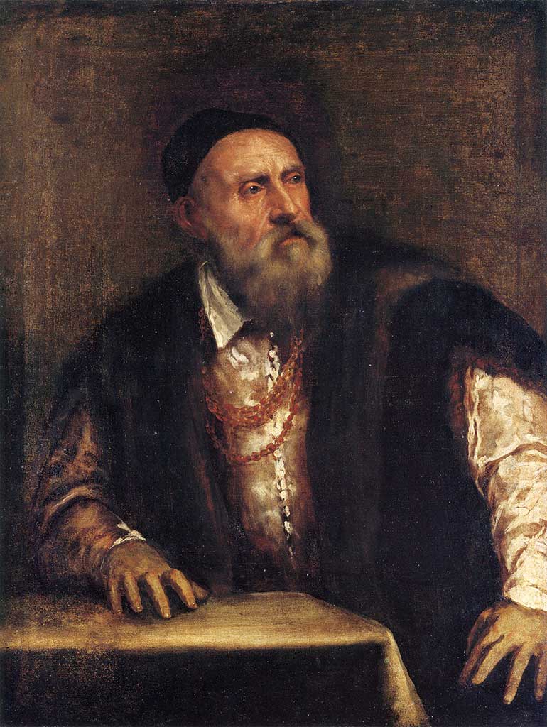 Autorretrato. Tiziano Vecellio di Gregorio. Hacia 1562, Óleo sobre lienzo 96x75 cm. Berlín, Pinacoteca Estatal Gemäldegalerie.