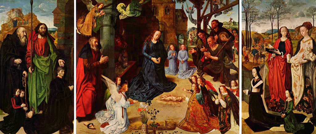 Tríptico Portinari, Hugo van der Goes. 1476-1478, Óleo sobre tabla, 253×304 cm. Florencia, Galería Uffizi.