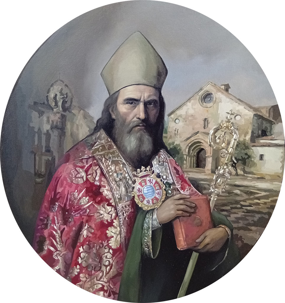 Pintura central del Banderín dedicado a San Dionisio de la Hermandad del Perdón de Jerez realizada por Inmaculada Peña